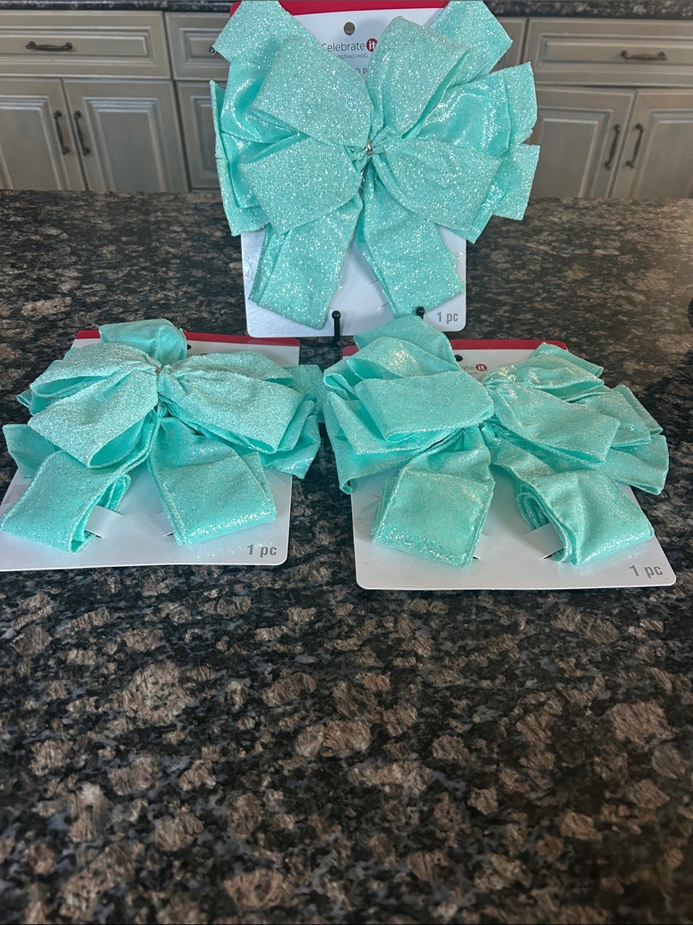CELEBRATE IT GLITTER AQUA TREE BOW LOT OF 3 NWT
